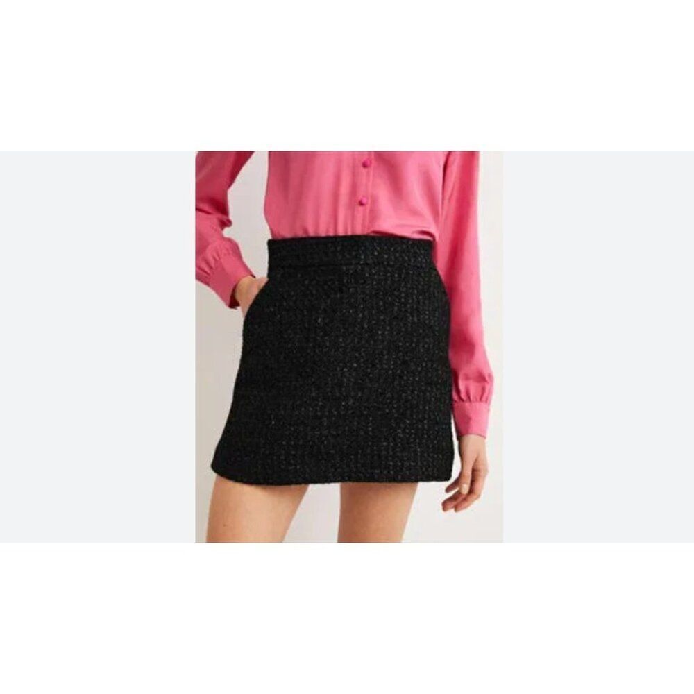 Boden Womens Mini Skirt UK 10 US 6 Black Tweed Metallic Flared R0204 NWT